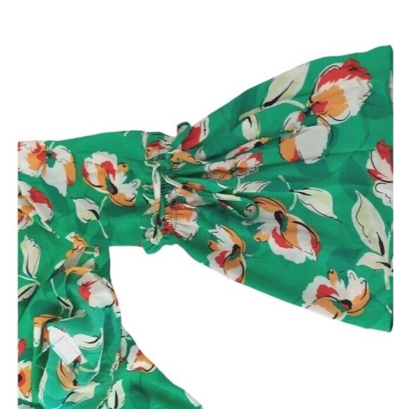 Rose Olive Blouse Womens Green Floral Long Bell Sleeve Scoop Neck Boho Top SZ L - Picture 4 of 9
